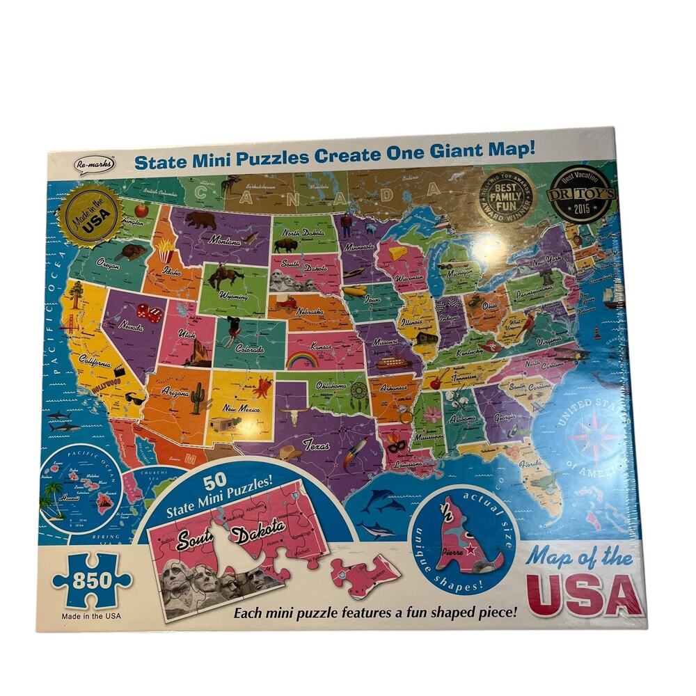 Re-marks Map of USA Deluxe Jigsaw Puzzle with 850 Whimsy Pieces 24 x 36